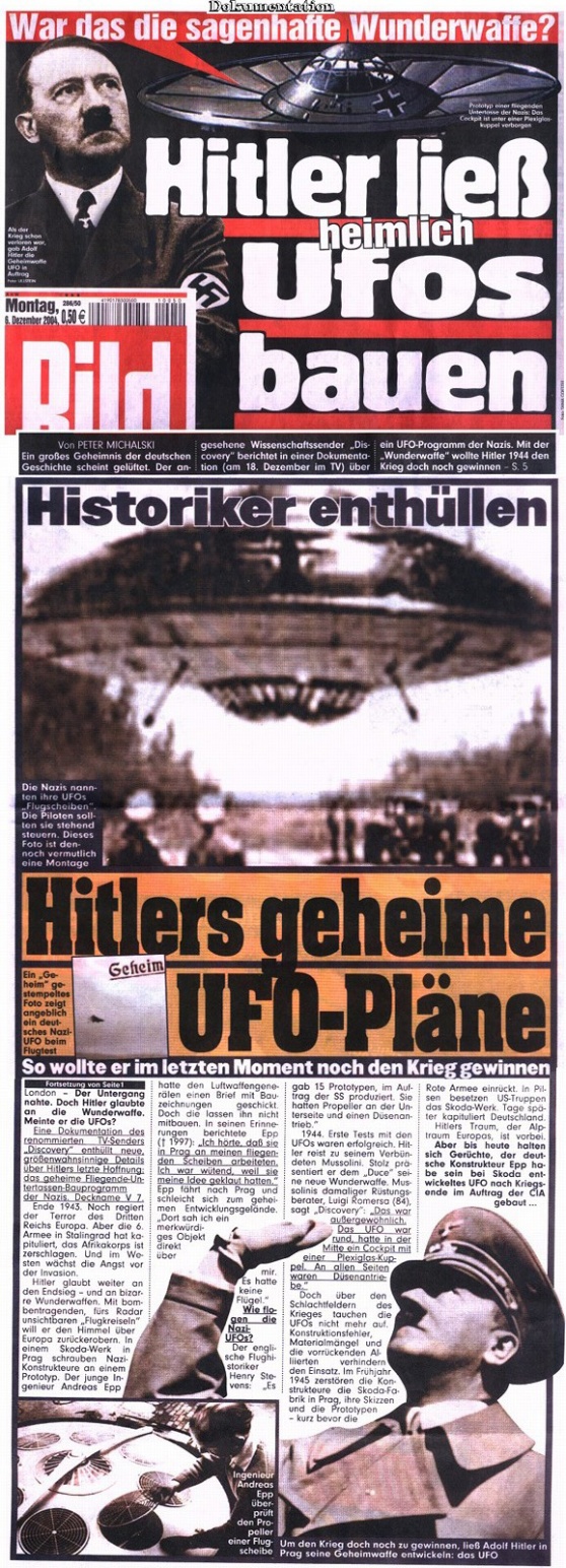 Der angeblich geisteskranke und vöölig durchgenbkallte Führer vermeintlich jüdischer Abstammung -  ADOLF HITLER . ließ heimlich UFOS bauen